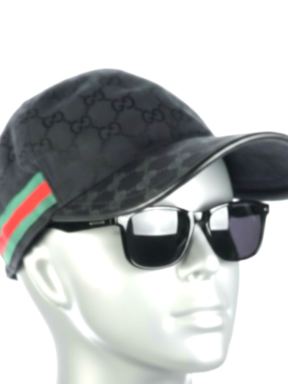 GucciGG Black Canvas Web Accent Baseball Cap with leather trim L Unisex - Picture 2 of 15